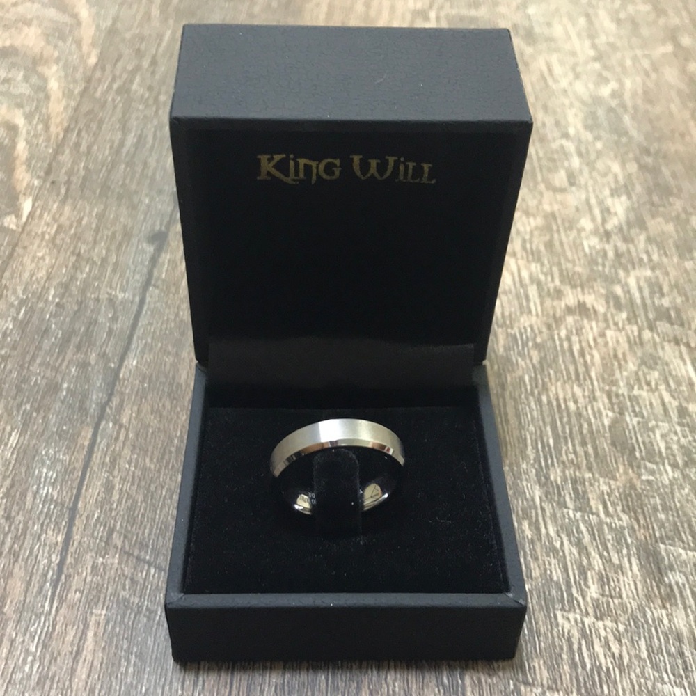 King Will Tungsten Ring Matte Finished Beveled Polished Edge Comfort Fit sz 9.5